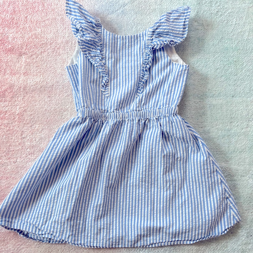 J Crew Crewcuts Blue and White Striped Seersucker Dress - Size 5